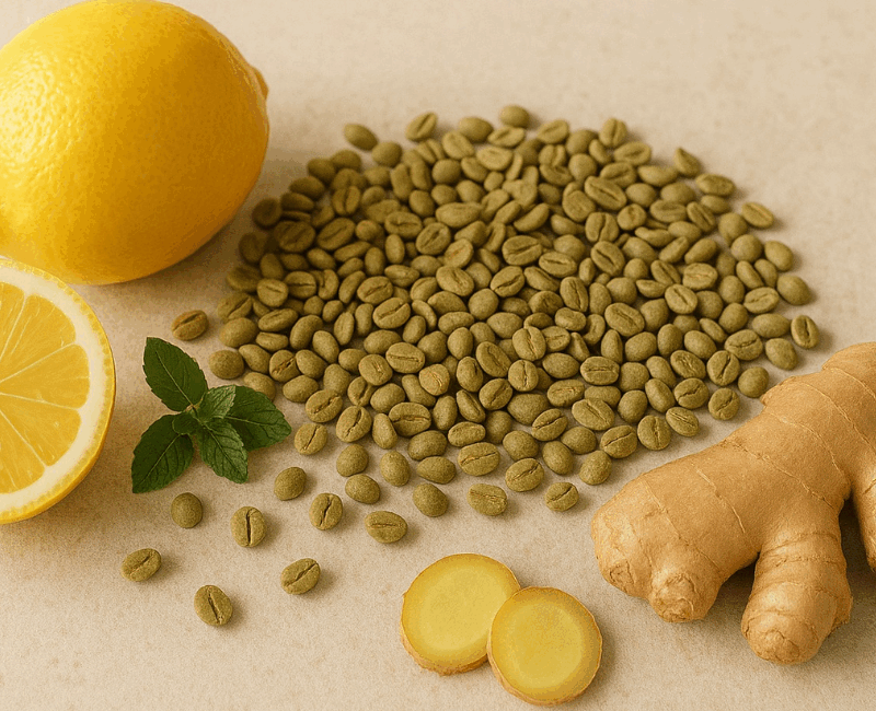 Kofeina z zielonej kawy, cytryna i imbir